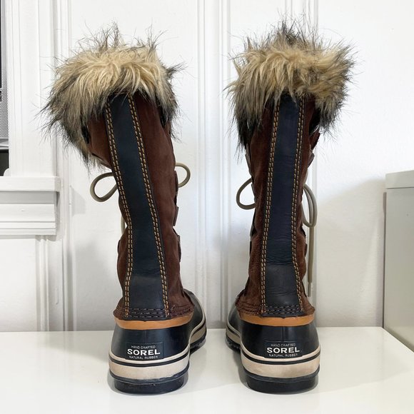 😍 SOREL WOMAN JOAN OF ARCTIC SNOW BOOTS BORWN WATERPROOF SUEDE FAUX FUR TOP 😘 - Picture 4 of 13